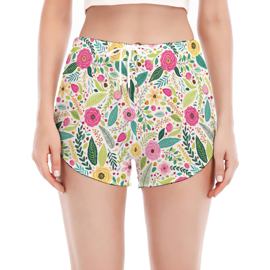 Girly Spring Flower Pattern Print Women's Split Running Shorts