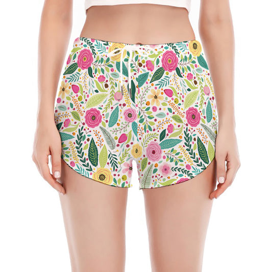 Girly Spring Flower Pattern Print Women's Split Running Shorts