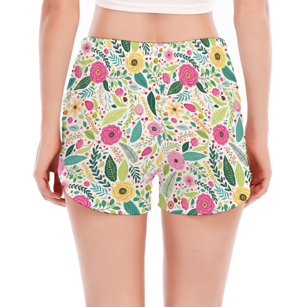 Girly Spring Flower Pattern Print Women's Split Running Shorts