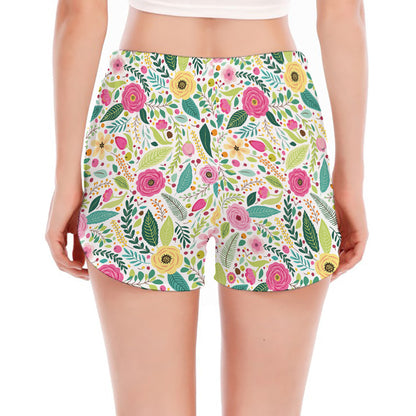 Girly Spring Flower Pattern Print Women's Split Running Shorts