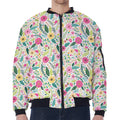 Girly Spring Flower Pattern Print Zip Sleeve Bomber Jacket