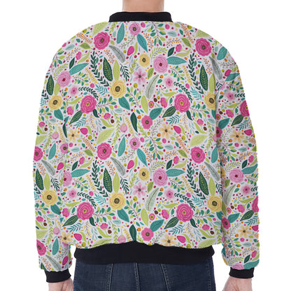 Girly Spring Flower Pattern Print Zip Sleeve Bomber Jacket