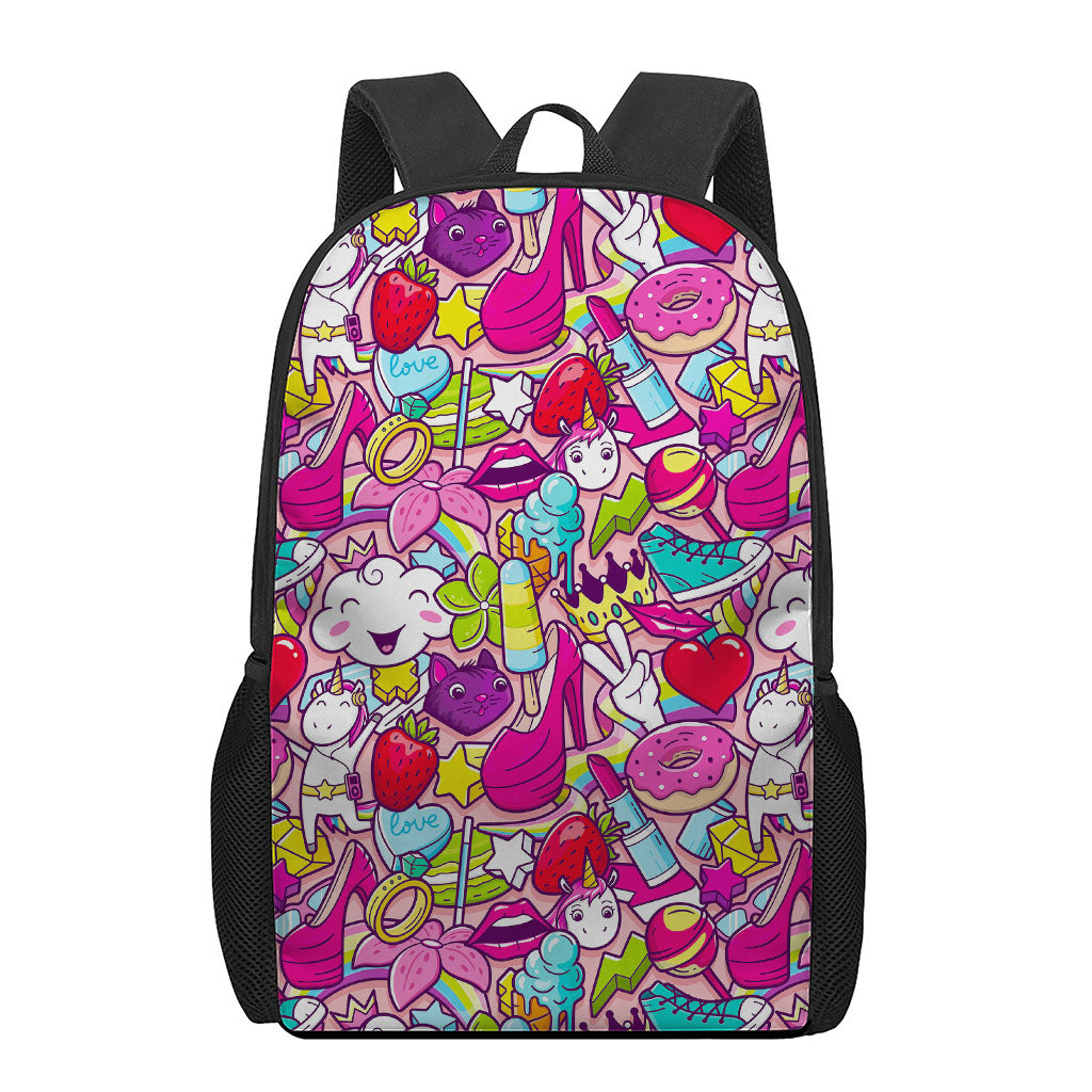 Girly Unicorn Cartoon Pattern Print 17 Inch Backpack
