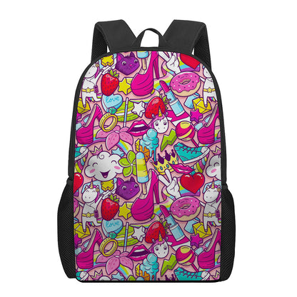 Girly Unicorn Cartoon Pattern Print 17 Inch Backpack
