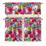 Girly Unicorn Cartoon Pattern Print 3 Piece Kitchen Curtains