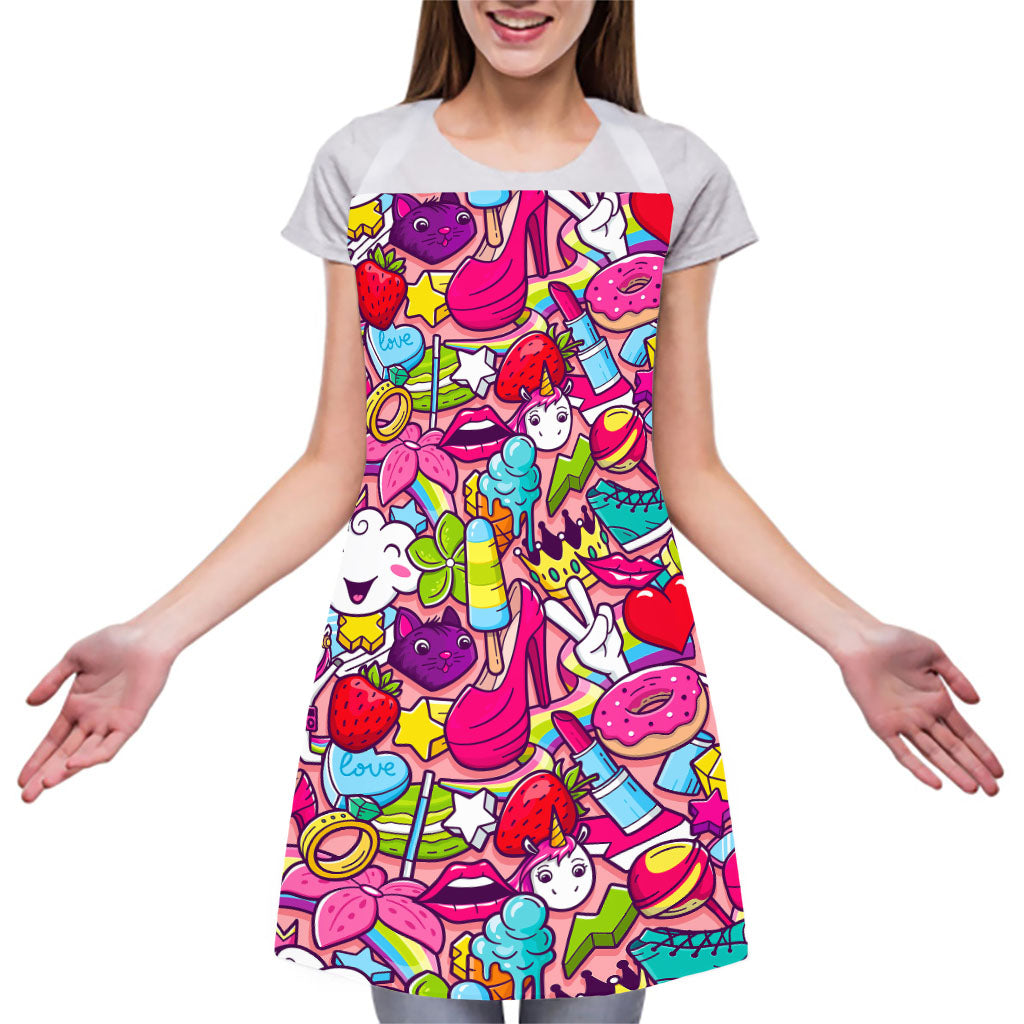 Girly Unicorn Cartoon Pattern Print Adjustable Apron