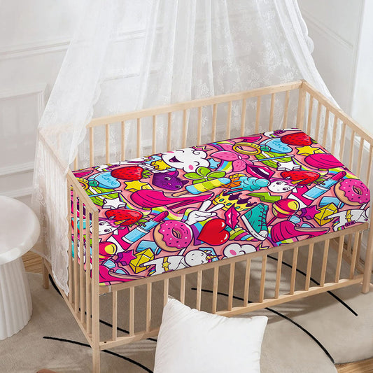 Girly Unicorn Cartoon Pattern Print Baby Crib Sheet