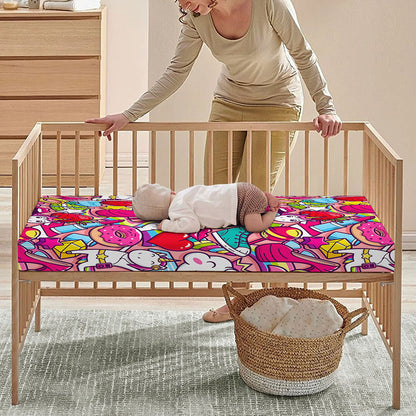 Girly Unicorn Cartoon Pattern Print Baby Crib Sheet