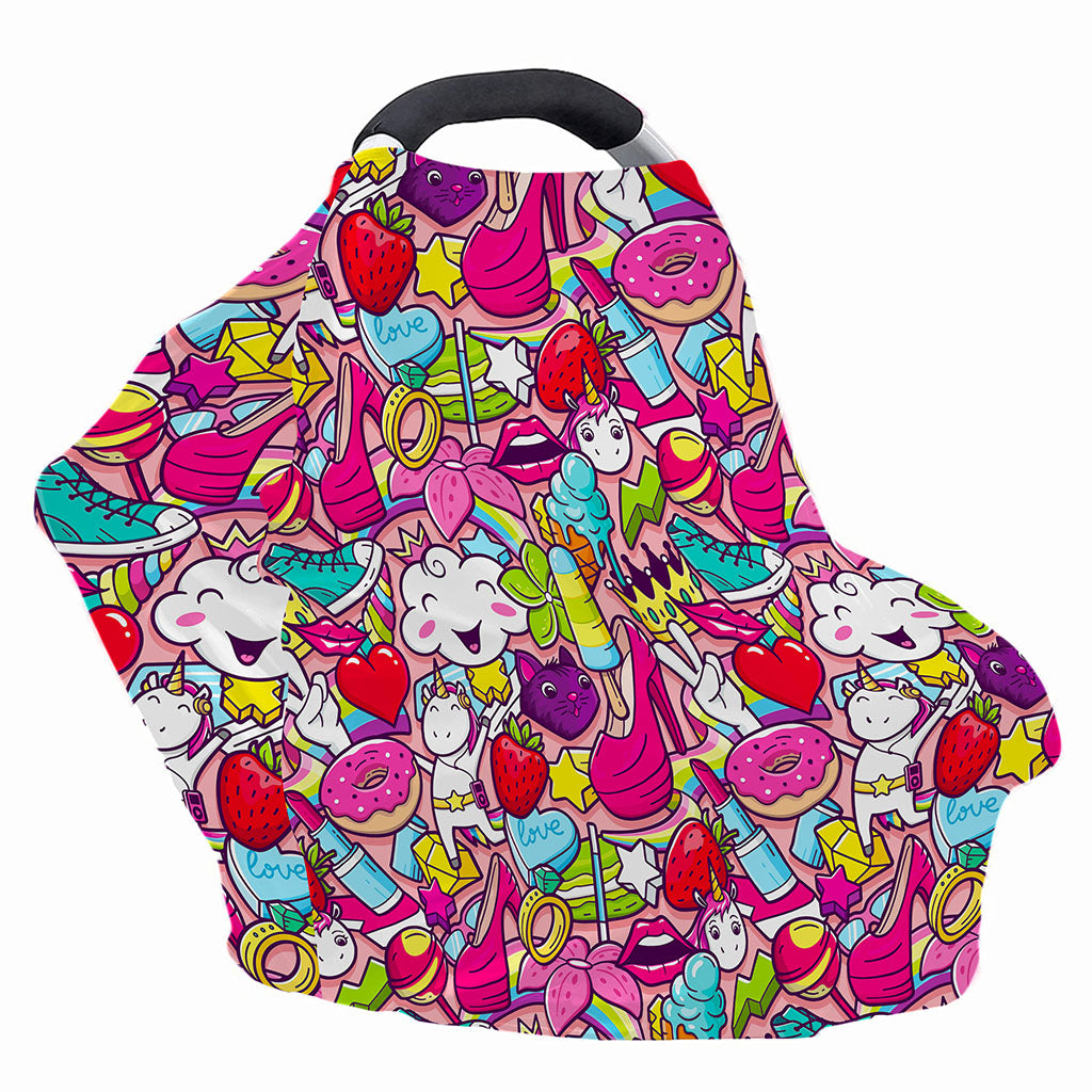 Girly Unicorn Cartoon Pattern Print Baby Seat Cover