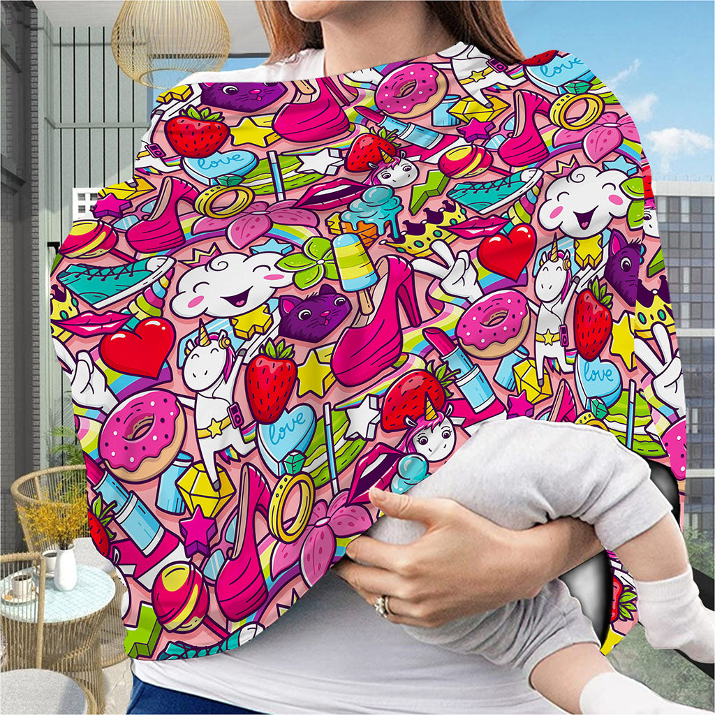 Girly Unicorn Cartoon Pattern Print Baby Seat Cover