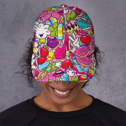 Girly Unicorn Cartoon Pattern Print Baseball Cap