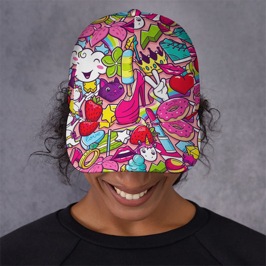 Girly Unicorn Cartoon Pattern Print Baseball Cap