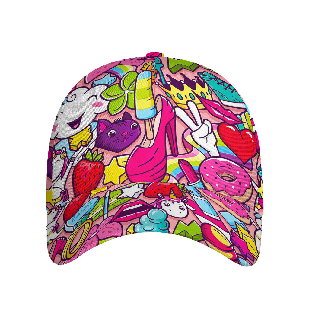 Girly Unicorn Cartoon Pattern Print Baseball Cap