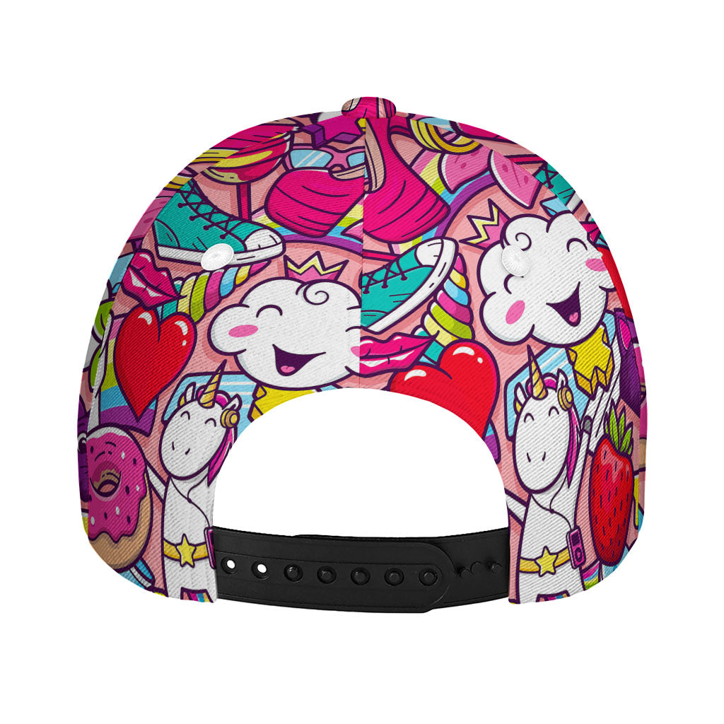 Girly Unicorn Cartoon Pattern Print Baseball Cap