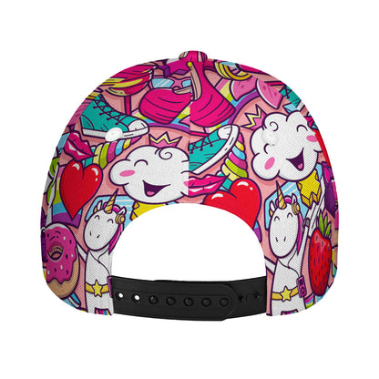 Girly Unicorn Cartoon Pattern Print Baseball Cap