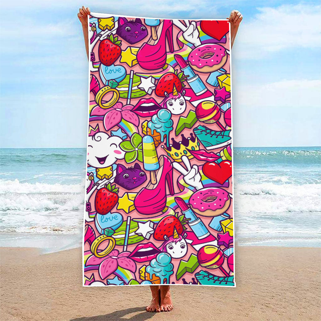 Girly Unicorn Cartoon Pattern Print Beach Towel