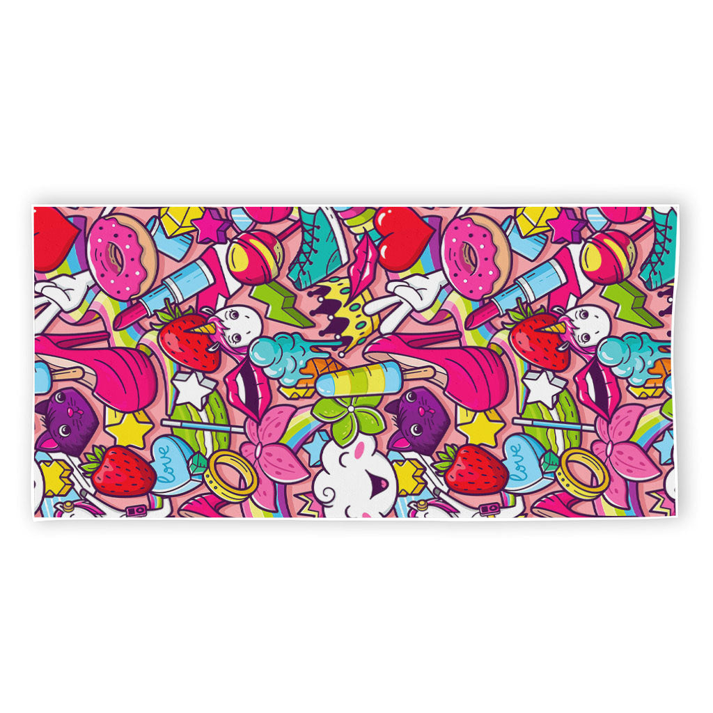 Girly Unicorn Cartoon Pattern Print Beach Towel