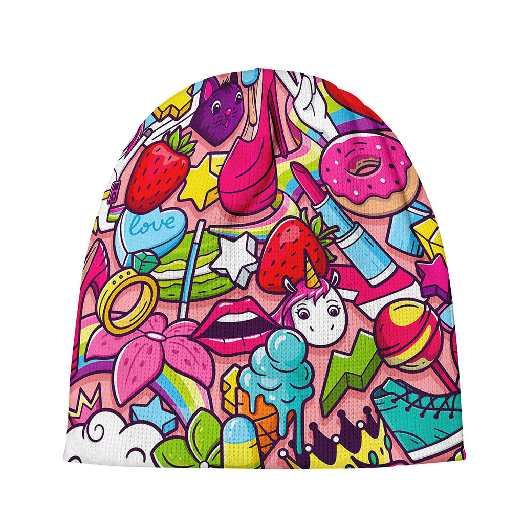 Girly Unicorn Cartoon Pattern Print Beanie