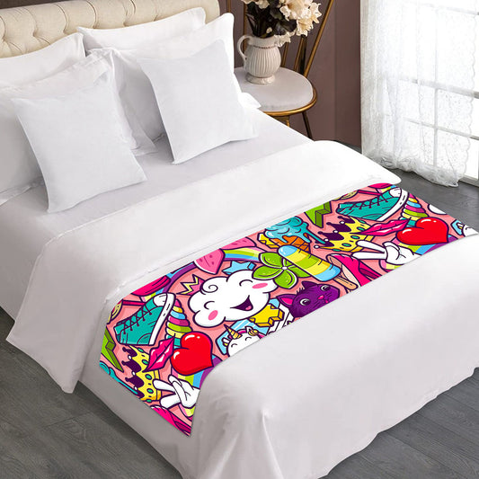 Girly Unicorn Cartoon Pattern Print Bed Runner