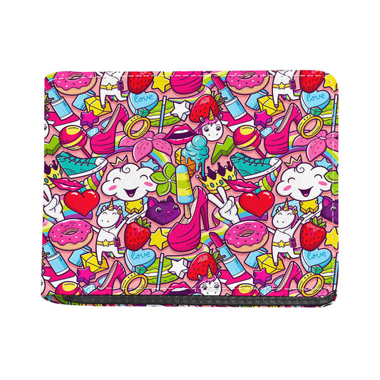 Girly Unicorn Cartoon Pattern Print Bifold Wallet