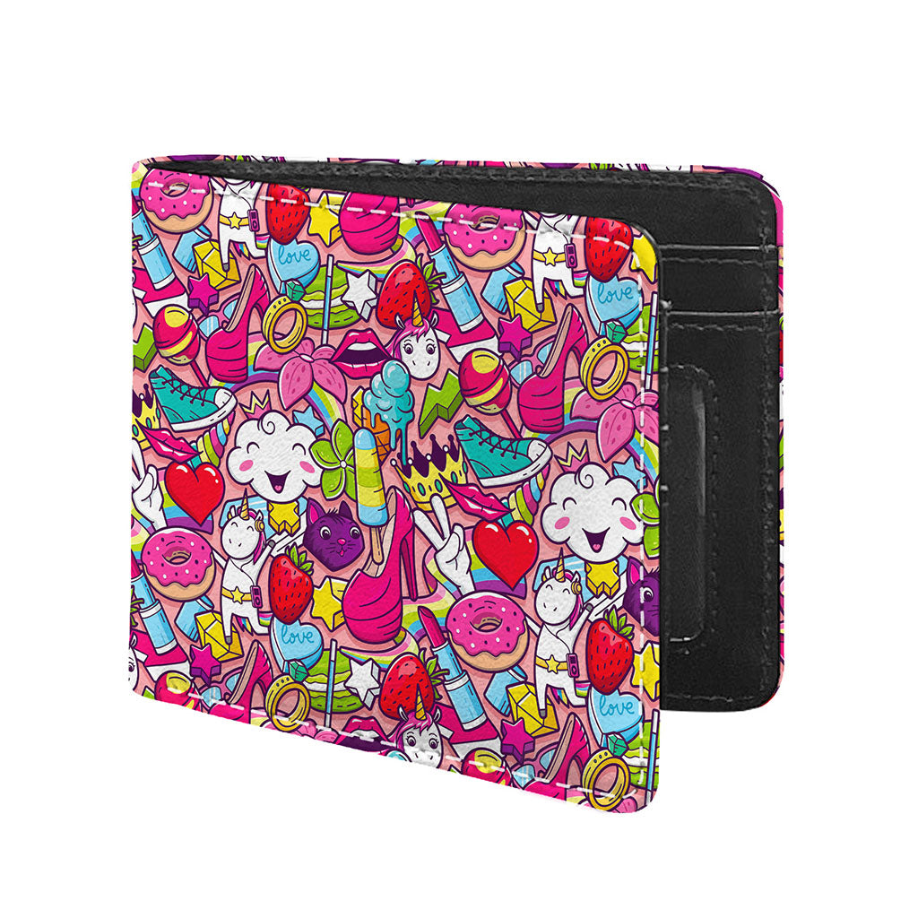 Girly Unicorn Cartoon Pattern Print Bifold Wallet