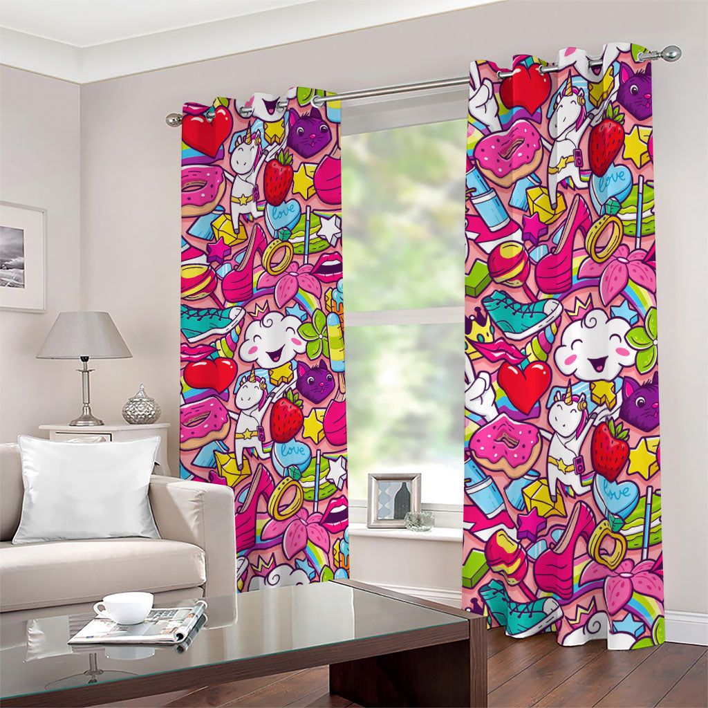 Girly Unicorn Cartoon Pattern Print Blackout Grommet Curtains