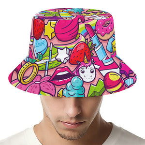 Girly Unicorn Cartoon Pattern Print Bucket Hat