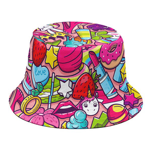 Girly Unicorn Cartoon Pattern Print Bucket Hat