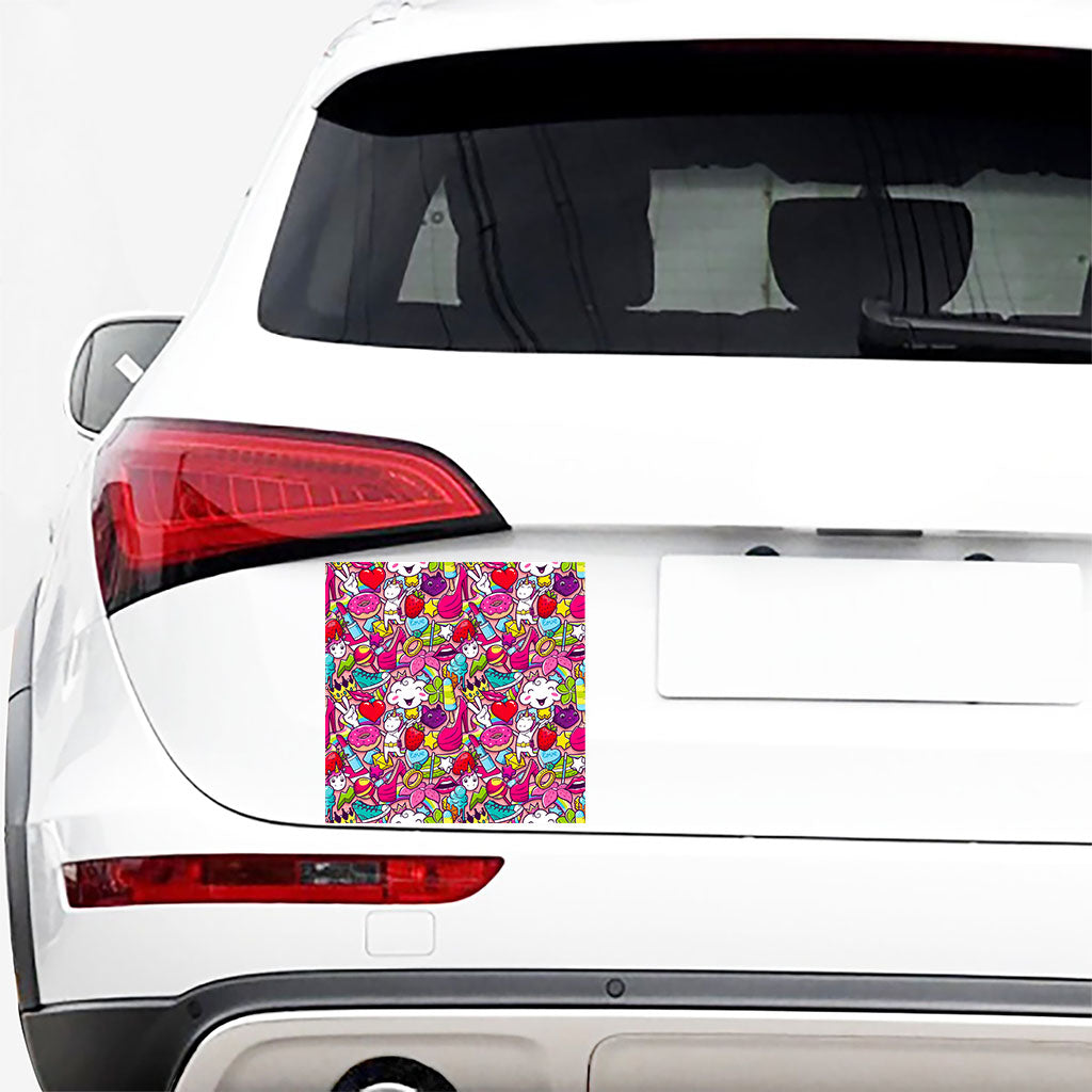 Girly Unicorn Cartoon Pattern Print Car Sticker