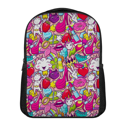 Girly Unicorn Cartoon Pattern Print Casual Backpack