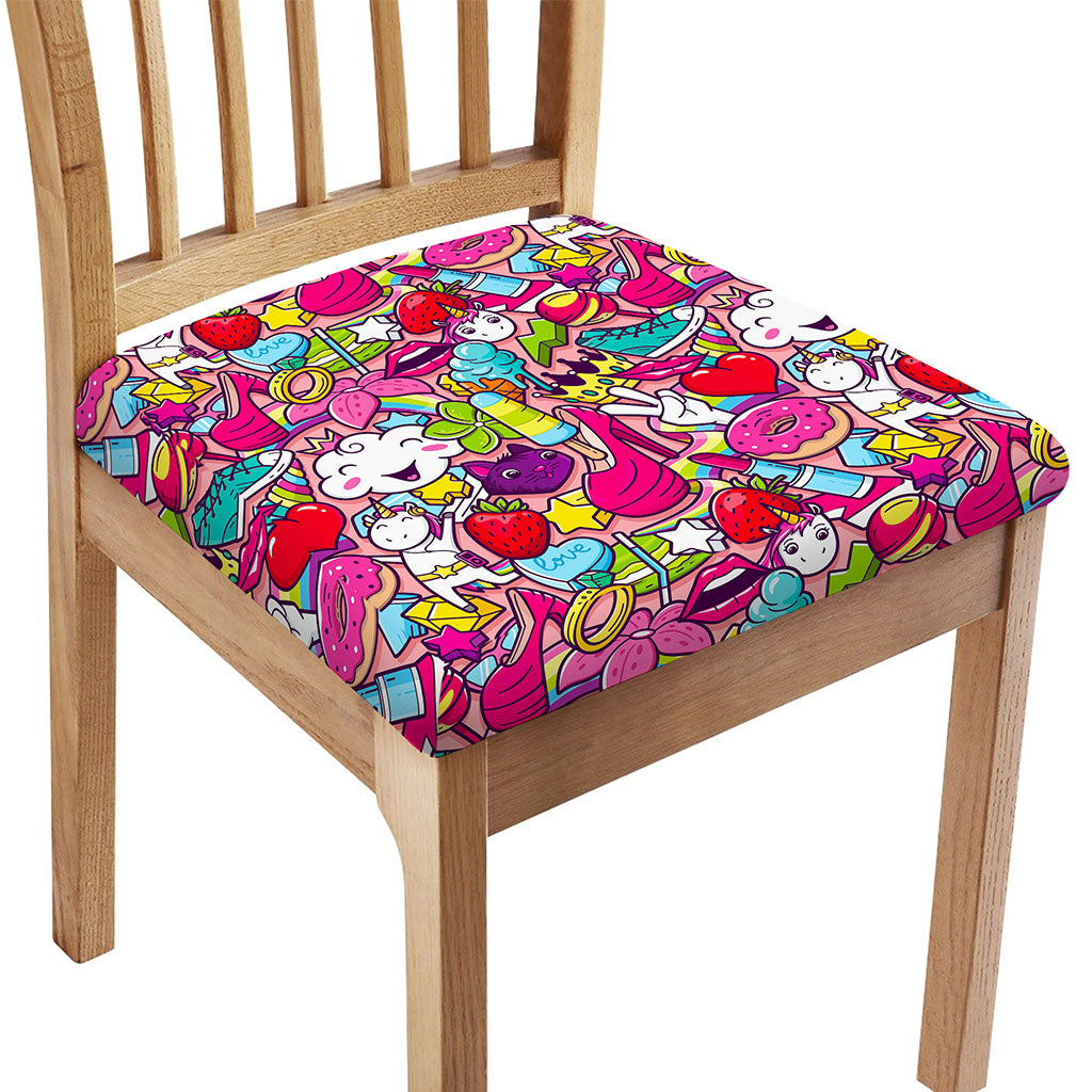Girly Unicorn Cartoon Pattern Print Chair Cushion Cover