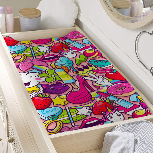 Girly Unicorn Cartoon Pattern Print Changing Pad Cover
