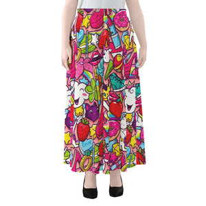 Girly Unicorn Cartoon Pattern Print Chiffon Maxi Skirt