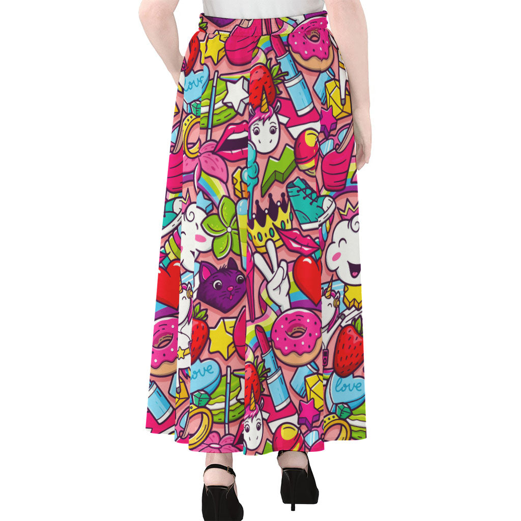 Girly Unicorn Cartoon Pattern Print Chiffon Maxi Skirt