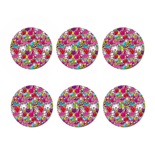 Girly Unicorn Cartoon Pattern Print Coaster Set