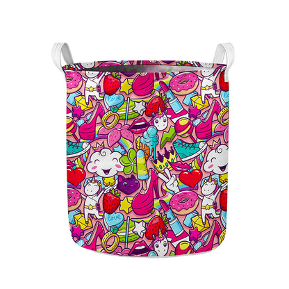 Girly Unicorn Cartoon Pattern Print Collapsible Laundry Basket