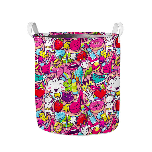 Girly Unicorn Cartoon Pattern Print Collapsible Laundry Basket