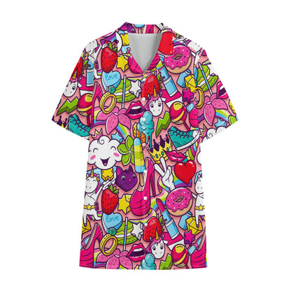 Girly Unicorn Cartoon Pattern Print Cotton Hawaiian Shirt