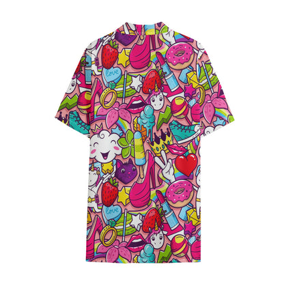 Girly Unicorn Cartoon Pattern Print Cotton Hawaiian Shirt