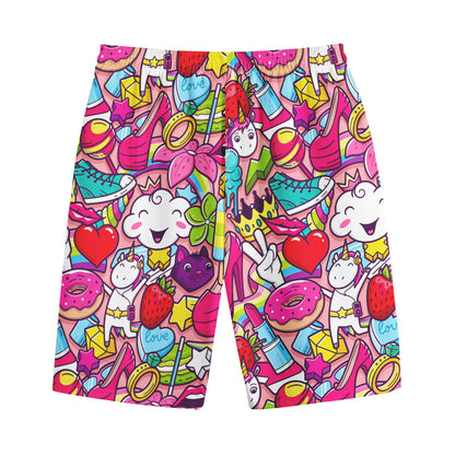 Girly Unicorn Cartoon Pattern Print Cotton Shorts