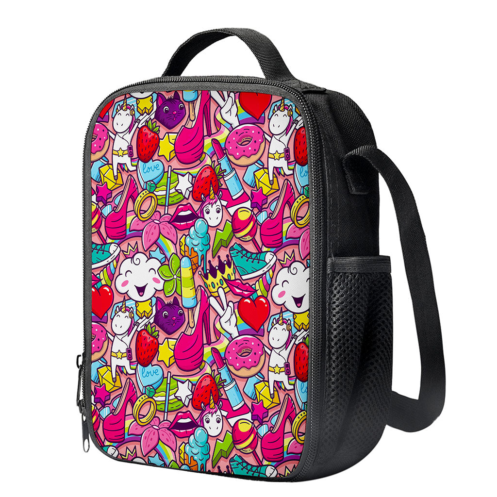 Girly Unicorn Cartoon Pattern Print Crossbody Lunch Bag