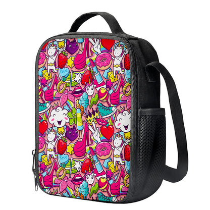 Girly Unicorn Cartoon Pattern Print Crossbody Lunch Bag