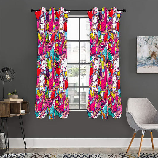 Girly Unicorn Cartoon Pattern Print Curtain