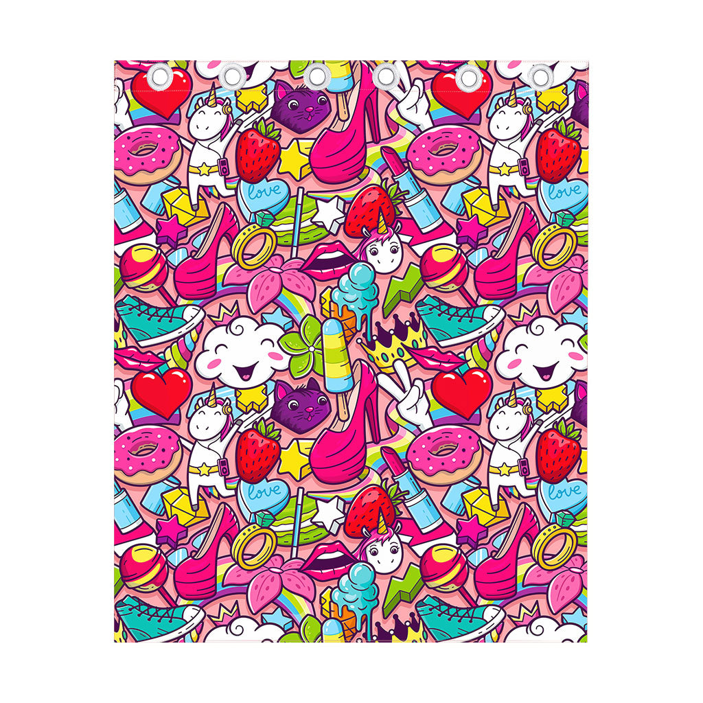 Girly Unicorn Cartoon Pattern Print Curtain