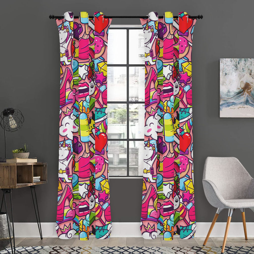 Girly Unicorn Cartoon Pattern Print Curtain