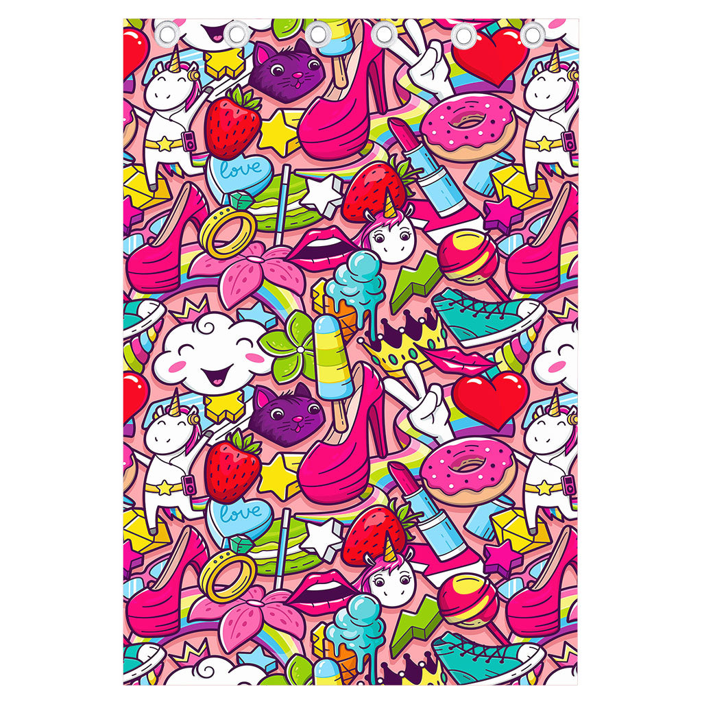 Girly Unicorn Cartoon Pattern Print Curtain