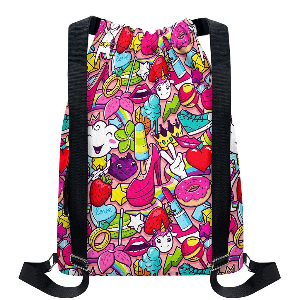 Girly Unicorn Cartoon Pattern Print Drawstring Backpack