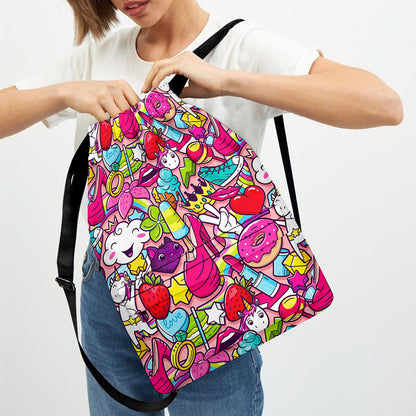 Girly Unicorn Cartoon Pattern Print Drawstring Backpack