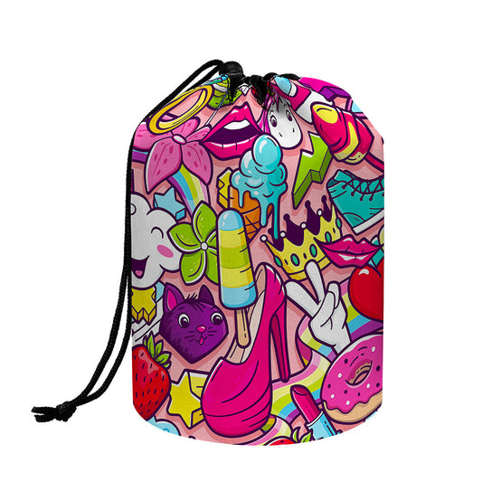 Girly Unicorn Cartoon Pattern Print Drawstring Makeup Bag