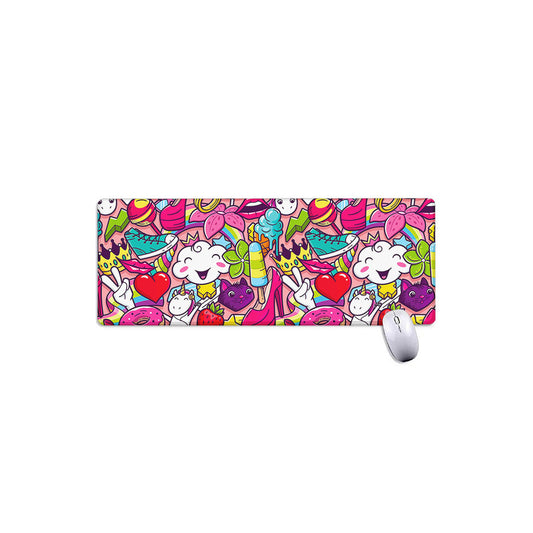 Girly Unicorn Cartoon Pattern Print Extended Mouse Pad
